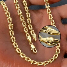 極簡主義 18K 鍍金銅 U 型項鍊 女款，細緻鏈條適合日常與派對穿著 - 金色 - 查看 2