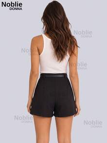 Women's Tailored Shorts With Belt - Black - View 4