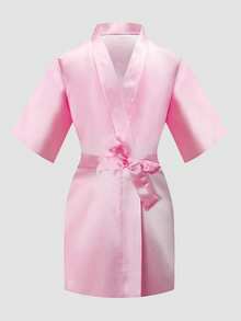 Tween Girl Pink "Birthday Squad" Printed Loose Waist Tie Robe - Multicolor - View 10