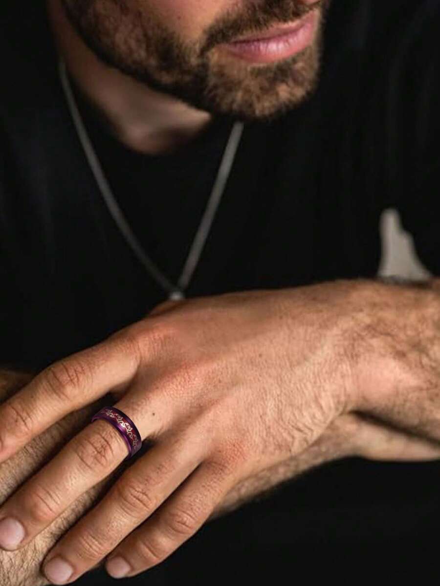 2-Color Chinese Dragon & Phoenix Totem Stainless Steel Ring, Vintage Purple Color Suitable For Daily Wear And Gift - Multicolor - View 1
