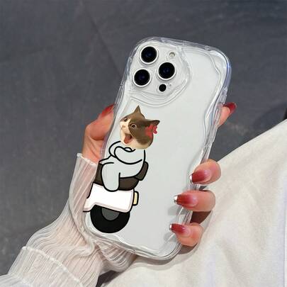 1个趣味TPU材质坐姿猫表情图案透明奶油波纹加厚防摔精准开孔摄像头保护壳，兼容 17/17 Pro/17 Pro Max/17 Air/16/11/16 Pro/16 Plus/16 Pro Max/16 e/15 Pro Max/13/14/12/11/7G/8P、Galaxy A3/12/13C/NOTE 12 4G/NOTE 13、A16/A17/A18/A57/A58/A78/A98/A60/A3X 4G、Y20/Y21/Y36、Transsion等手机。