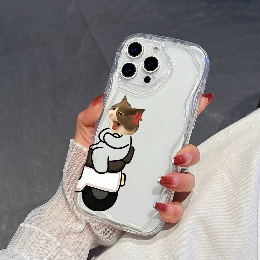 1个趣味TPU材质坐姿猫表情图案透明奶油波纹加厚防摔精准开孔摄像头保护壳，兼容 17/17 Pro/17 Pro Max/17 Air/16/11/16 Pro/16 Plus/16 Pro Max/16 e/15 Pro Max/13/14/12/11/7G/8P、Galaxy A3/12/13C/NOTE 12 4G/NOTE 13、A16/A17/A18/A57/A58/A78/A98/A60/A3X 4G、Y20/Y21/Y36、Transsion等手机。 - 無色 - 查看 1