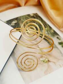 Golden Spiral Pattern Bangle Armlet Arm Jewelry Metallic Arm Cuff Arm Bracelet Arm Bangle For Women's Daily Wear - Vàng - Xem 4