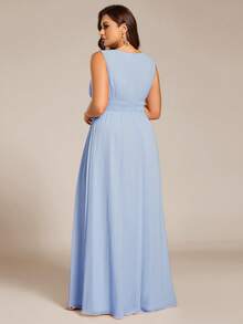 EVERPRETTY Plus Elegant Sleeveless Round Neck Sequin High Waist Party Dresses Long Formal Dresses For Dinner Wedding - Baby Blue - View 2