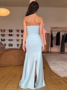 Strapless Mermaid Maxi Dress With Tulle In The European And American Style - Blue - View 4