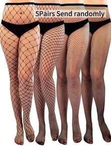 Women's Curve Tights, High Elasticity Skinny Pants, Hollow Fishnet Stockings, Thin Sexy Pantyhose, Y2K Black Sheer Hosiery, Fashionable & Versatile For Daily Wear, Spring/Summer - Black - View 7