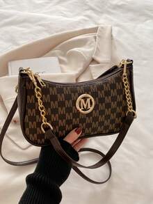 1 pieza Bolso de mujer para debajo del brazo, bolso de hombro de moda, material de cuero sintético de alta calidad, adecuado para la oficina, tamaño pequeño - Cafetería - Ver 9