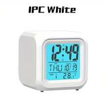 Reloj despertador digital de cubo de 7 colores con luces de colores, reloj de escritorio multimodal con luz nocturna para dormitorio, oficina, decoración del hogar (baterías no incluidas) - 7 colores de luz - Ver 6