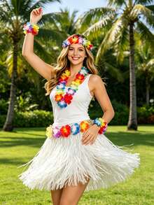 Bộ 5 váy cỏ kiểu Hawaii - Hoàn hảo cho các bữa tiệc hóa trang, tiệc theo chủ đề Hawaii dành cho người lớn, tiệc mùa hè, tiệc sinh nhật và Halloween. - Nhiều màu - Xem 4