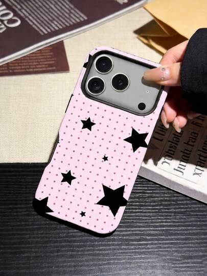 1 ốp lưng điện thoại họa tiết chấm bi và ngôi sao, vỏ cứng hai lớp mịn, bao phủ toàn diện, tương thích với iPhone 17 Pro Max/17 Pro/17e/16 Pro Max/16 Pro/16e/11/12/13/14/15, ốp lưng điện thoại phong cách Hàn Quốc thời trang và thú vị, hoàn hảo cho các chuyến đi chơi, dã ngoại, bãi biển, kỳ nghỉ, mùa hè, và là món quà tuyệt vời dành cho bạn bè.