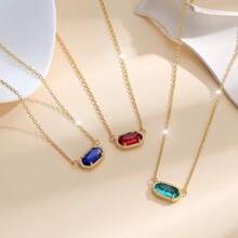 Crystal Gemstone Pendant Necklace For Women Mom Girls 18k Real Golden Plated Birthday Christmas Jewelry Gifts - 綠色 - 查看 1
