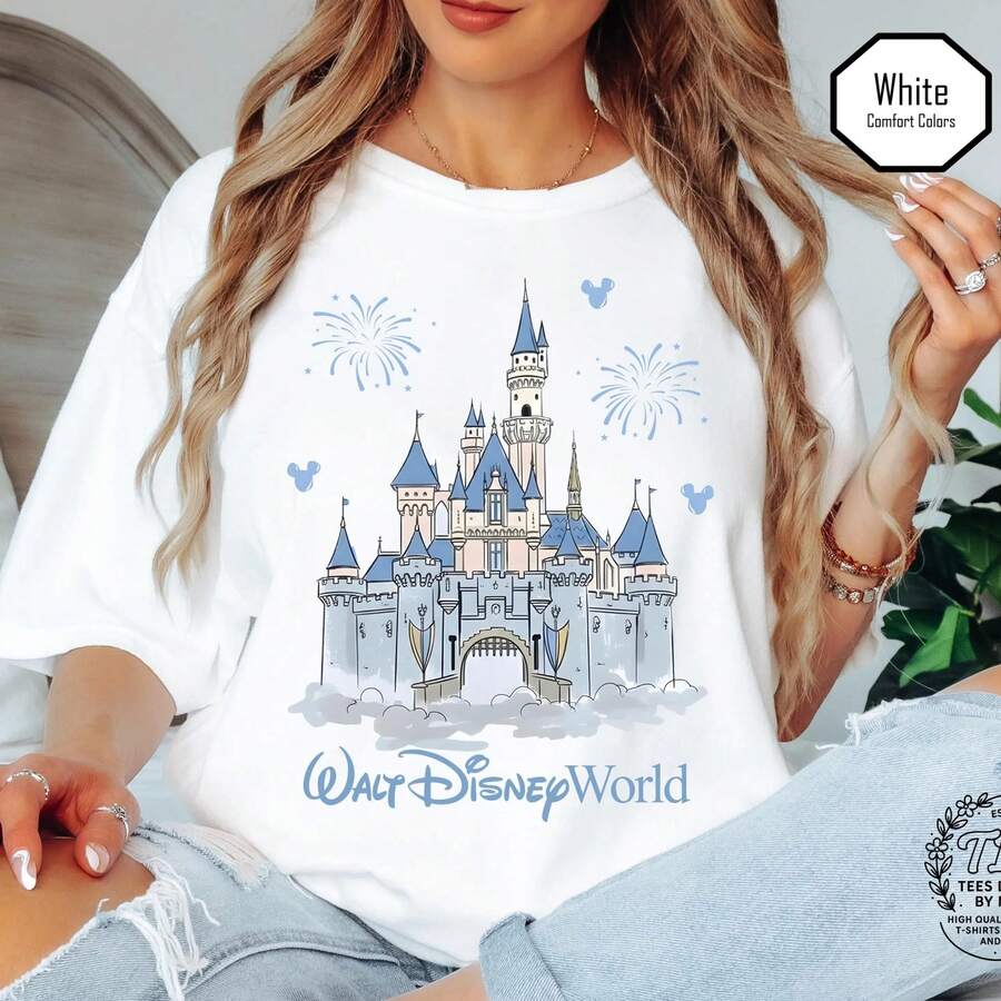 Walt Disney World Castle Shirt, Family Matching Castle Shirts, Magic Kingdom Castle Shirt, Womens Castle Tee, Disney Cinderella Castle Shirt - trắng - Xem 1
