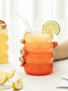 1pc/4pcs 300ml 10.14oz Ripple Glass Cup,Glassware With Straws,Creative Glass Cups,Vintage Drinking Glasses,Ribbed Glassware,Wave Shape Transparent Glass Cup,Straw Glass Cup,Beverage Glasses With Straws,Creative Glass Cup,Cocktail Glass - Transparent - View 6