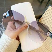 1pc Women's Metal Square Frameless Elegant Personalized Contrast Color Minimalist Fashion Fashion Glasses, Suitable For Vacation, Travel, Street Photography, Music Festival, Daily Wear - Gold Silver - View 8
