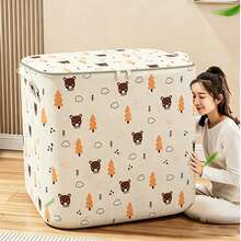 1pc Large Capacity Foldable Storage Box With Handle, Suitable For Bedroom And Wardrobe; Cute Pattern Design Makes Home Storage More Fun; Made Of Woven Material, Suitable For Seasonal Changes - Multicolor - View 2
