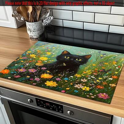 (Hot ! ! ) 1pc, Cartoon Cat Style, Flat Furnace Protection Pad, Rubber Anti-Slip Heat-Resistant Furnace Cover Pad, Suitable For Induction Cookers, Glass Furnaces, Multifunctional Scratch-Resistant Pads, And Can Be Used As The Best Choice For Ovens, Washing Machines, Dryers And Kitchen Decoration.