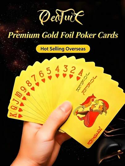 一套防水24K镀金扑克牌 - 防水黑金扑克牌 - 塑料材质，带箔面 - 非常适合魔术表演、赌博和收藏，情人节/新年礼物，万圣节，聚会玩牌