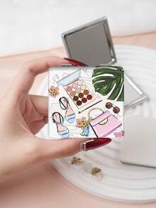 1pc Y2K Fashion Portable Folding Makeup Mirror, Lightweight Compact PU Leather, Suitable For Travel, Party, Work, School, All Ages - Multicolor - View 10