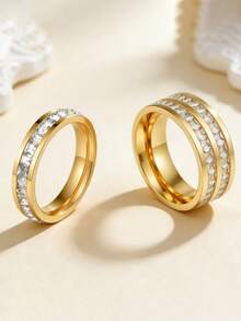 Rose Gold-Plated Eternal Stainless Steel Ring, Couple Rings, Unisex Jewelry Accessories, Suitable For Weddings, Engagements, And Daily Wear Jewelry - Multicolor - View 4