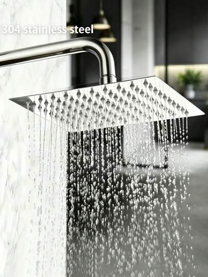 Cabezal de ducha fijo de alta presión de acero inoxidable 304, diseño cuadrado pulido, apariencia ultra delgada, resistente a la corrosión y duradero, adecuado para instalación en pared o techo, equipado con interfaz universal G1/2