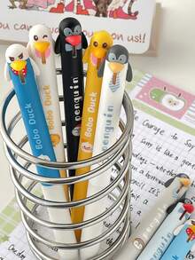 4支可爱鸭子和企鹅造型可伸缩中性笔，趣味减压笔，0.5mm ST笔尖，爪握式设计，速干黑色墨水，是学生文具、小礼物和日常书写工具的理想之选。 - Gel Pen - 查看 8