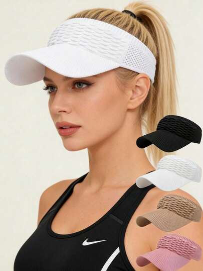 女士轻便灰色遮阳帽 - 采用透气舒适的涤纶面料，具有防紫外线功能，纹理编织设计和弧形帽檐，适合跑步和户外活动，可手洗。遮阳帽 | 纹理编织帽 | 透气网眼遮阳帽