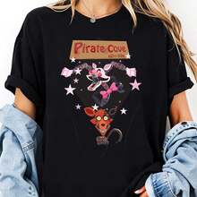 TrendyNew Funny Pirate Cove Kids Only T-Shirt Black Cartoon Mouse And Fox With Stars And Text Design For Casual Wear Gift  Fashionable Versatile Holiday Style Cotton  New Gifts  's Clothing De Als Female Clothing High End 's Clothing 100% CottonBestseller - Black - View 1