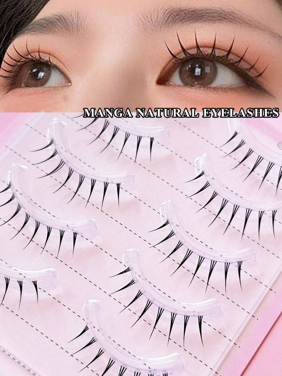 Lvcheryl 5 Pairs Of Angel Lashes, Fairy Lashes Strip, Japanese Manga False Eyelashes, Wispy Lashes With Sharp Eyes, Comfortable Simulated Eyelashes, Light And Curly Lashes With Spikes And Bottoms, Lower Lashes Suitable For Daily Makeup