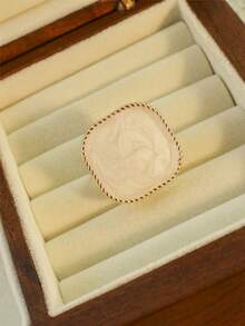 1枚优雅奢华方形水滴形可调节开口戒指，订婚礼物，男女皆宜 - 黑色 - 查看 7