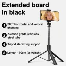 Palo de selfie negro de 170 cm, rotación de 360°, ligero con control remoto - Ver 6