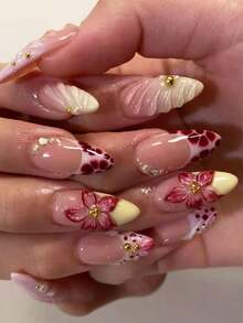 Bộ 24 miếng dán móng tay họa tiết hoa báo pastel nhẹ nhàng, chất liệu giả vỏ sò ngọc trai, hình dáng hạnh nhân, kèm sơn gel và dũa móng, lý tưởng cho các bạn gái/phụ nữ sử dụng hàng ngày, dự tiệc và sự kiện. - Nhiều màu - Xem 1