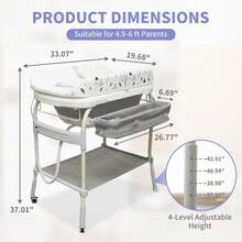 2 In 1 Baby With Changing Table, Waterproof Diaper Changing Station Portable Changing Table Adjustable Height Nursery Organizer With Storage Racks For Newborn Infant Toddler - Gray Beige-1 - View 6