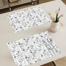 1pc/4pcs/6pcs Cartoon Stationery Pattern Linen Placemats, Suitable For Dining Table, All Season Decor, Modern Washable Table Mats, Room Decor, Coasters, Kitchen Dining Mats, Indoor Outdoor Party Decoration, Home Decor, Ideal Gift - Multicolor - View 3