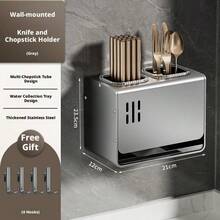 Wall Mounted Knife Rack And Chopstick Holder 2-In-1 Storage Organizer, Multifunctional Knife And Kitchen Utensil Holder For Countertop - Gunmetal Gray Double Chopstick Holder [wall-mounted] - View 13