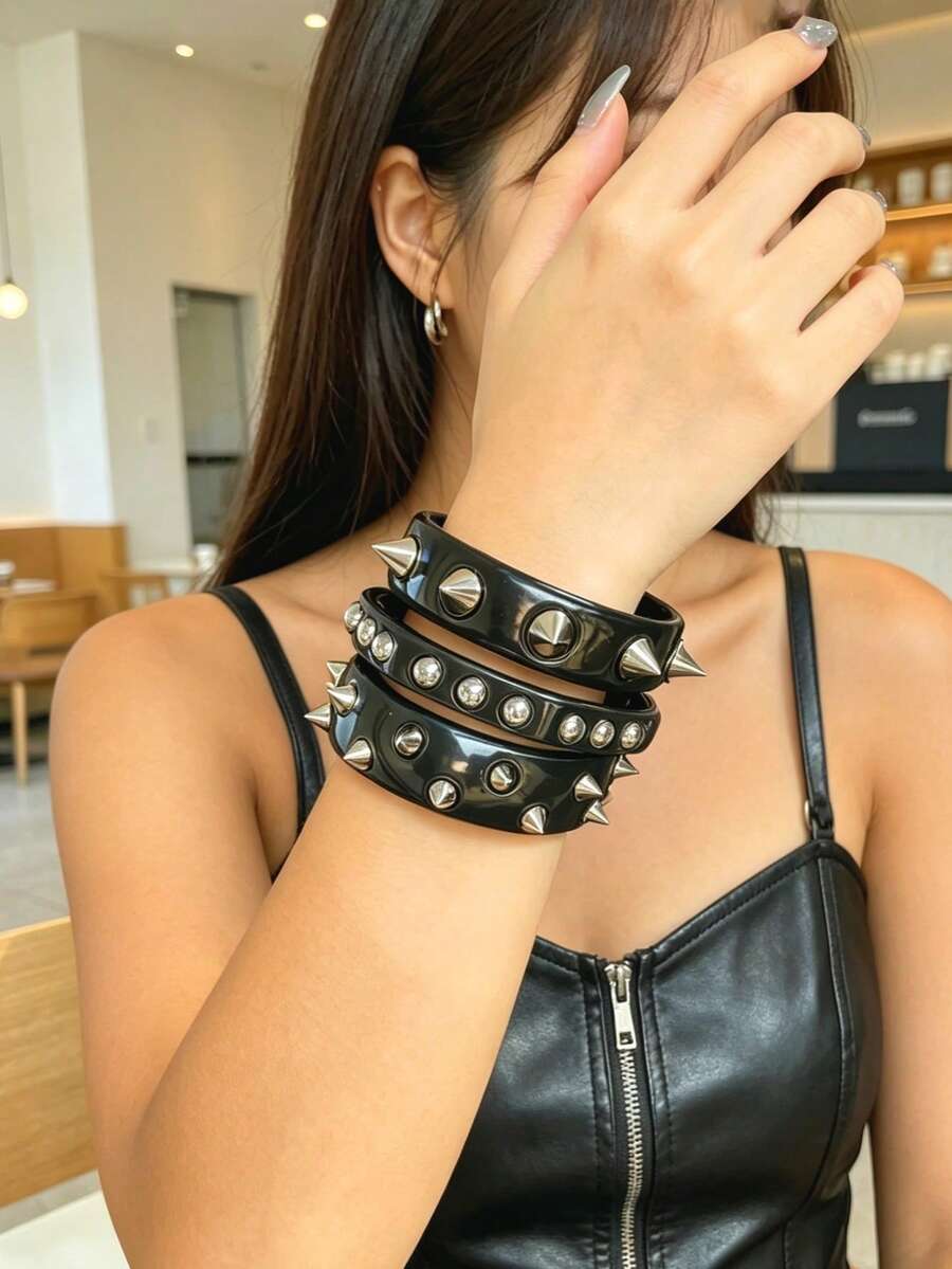 1pc Punk Rock Rivet Resin Bracelet, Fashion Accessory, Y2K Chic Style
