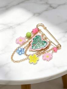 1件時尚甜美塗鴉葉花流蘇胸針，含Y2K與花卉元素，包包別針，適合日常配戴與送禮，四季通用 - 彩色 - 查看 9