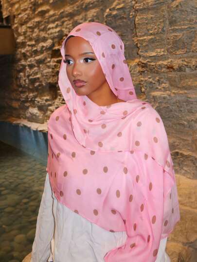 1pc Women's Elegant Polka Dot Lightweight Modal Wide-Edged Rectangular Scarf, Classic Prayer Shawl Long Shawl, Comfortable Breathable Thin Modal Fabric, High-End Reinforced Wide-Edged Modal Hijab, Suitable For Festivals, Daily Wear And Outings