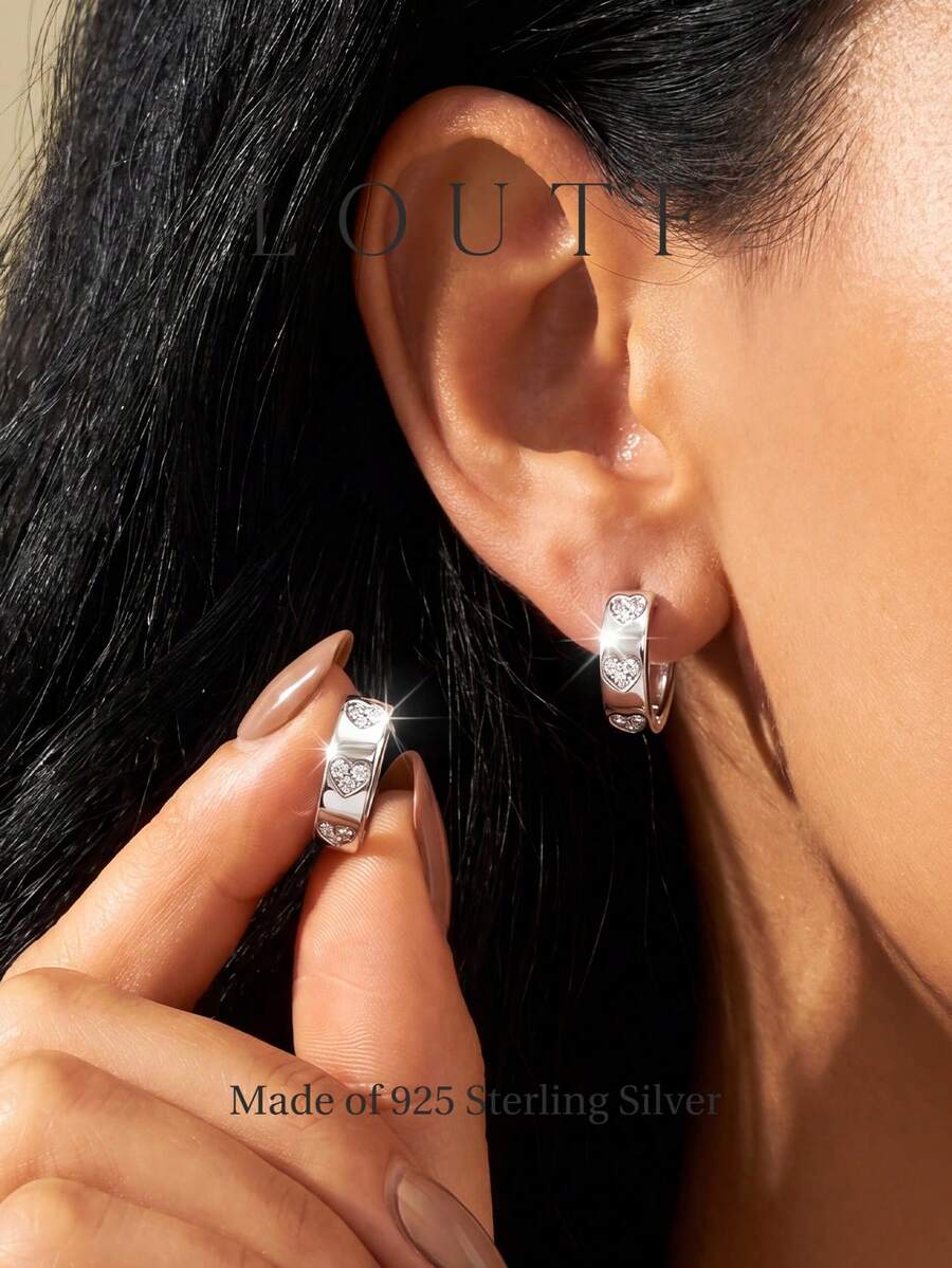 1 par de pendientes elegantes con forma de corazón, de plata de ley 925, joyería delicada para uso diario de mujeres - Pendientes de diamantes en forma de corazón - Ver 1