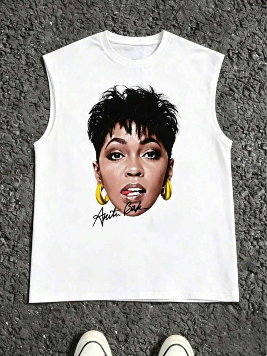 Vintage Anita Baker Big Head T-Shirt Unisex Retro R&B Graphic Tank Top Must-Have For 80s Music Fans Soft Comfy Top Perfect For Concerts Hangouts Gag Gifts - 白色2 - 查看 1