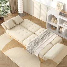 Two-Seater Multifunctional Sofa Bed With Bed Function, Adjustable Backrest And Multi-Position Armrests. Modern Folding Sofa Bed For Living Room - Velour Upholstery. Spacious Sleeping Area. - Beige - View 4