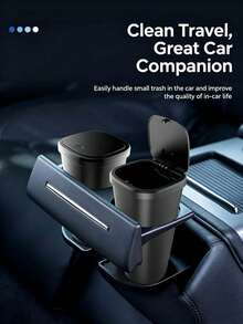 1pc Portable Mini Car Trash Can, Waterproof Lid Design, Compact Multi-Purpose Garbage Bin, Suitable For Car Cup Holders And Desktops - Vehicle-mounted Trash Cans - View 4