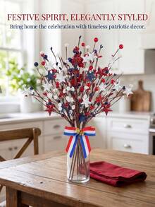 1pc White, Blue And Red Artificial Starberry Stem Decor, Suitable For July 4th Independence Day, Can Be Used For Home, Office, Restaurant Vase Decoration - Independence Day Berry Cuttings - View 3