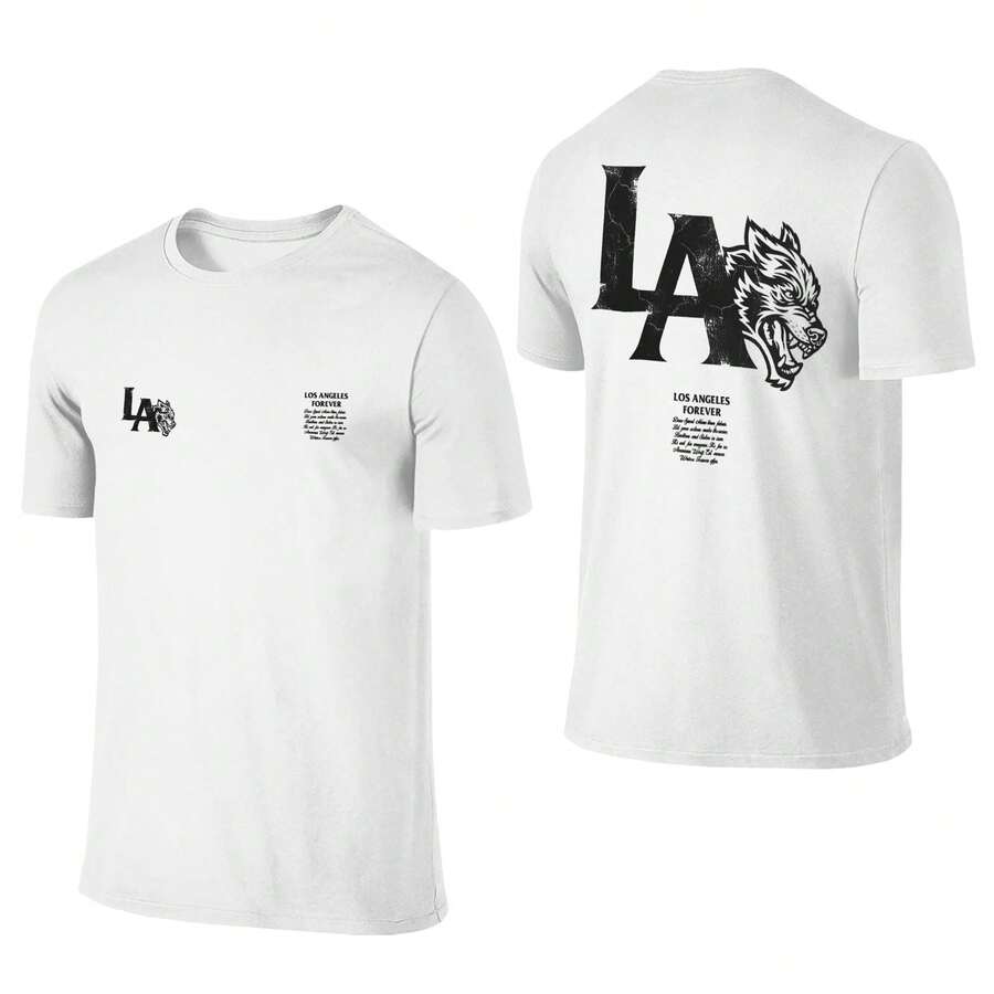 Men's 180g Cotton Crew Neck T-Shirt, DARCSPORT Style Los Angeles LA Graphic, Hip-Hop Streetwear Couple Tee - 白色-B - 查看 1