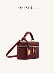 Vintage Textured Box Bag For Women, New High-End Handheld Crocodile Grain Lunch Box Bag, Versatile Commuter Shoulder Crossbody Bag For Office Ladies - Burgundy - View 3