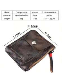 Vintage Style Handmade Top Grain Leather Wallet - Carved Minimalist Short Card Holder With Coin Pouch - Coffee - View 6