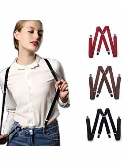 1pc Women's 2.5cm Wide Adjustable Suspenders, 4-Clip Suspenders Clothing Accessories