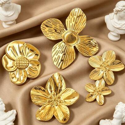 2 Packs 304 Stainless Steel 18K Gold-Plated Fashionable Floral Stud Earrings – DIY Jewelry Making Supplies – Perfect For Women