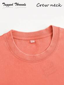 Men's Casual Summer Washed Cotton T-Shirt [Old Row Outdoor] Fish Print, Round Neck, Short Sleeves, Lightweight Cotton Knitted Fabric, Casual Summer Ro - 橘色 - 查看 3