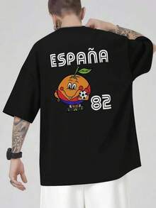 Spanien 82 Fan-T-Shirt, 100 % Baumwolle, lockerer Schnitt, atmungsaktiv, lässig, einzigartiger Grafikdruck, doppelseitiger Druck. - Schwarz - Übersicht 3
