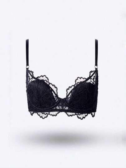 1pc Fashion Lace Padded Floral Lash Wireless Push-Up Bra